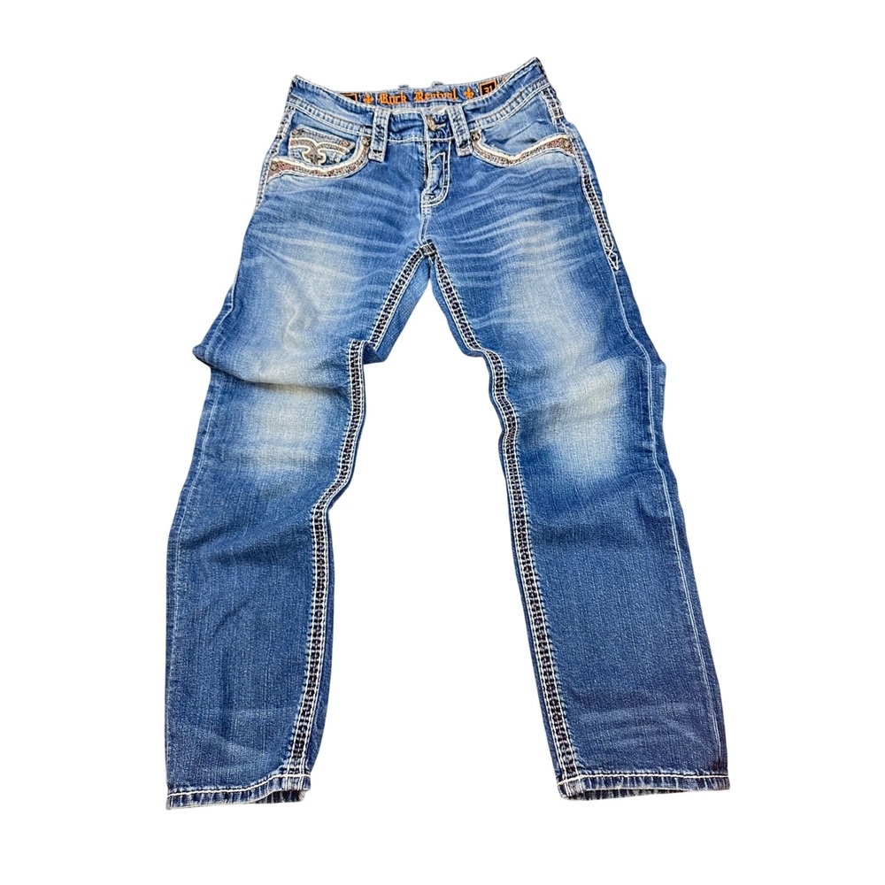 Rock Revival Clovis Straight Jeans Mens 31 Blue Medium Wash Denim Flawed See Pis